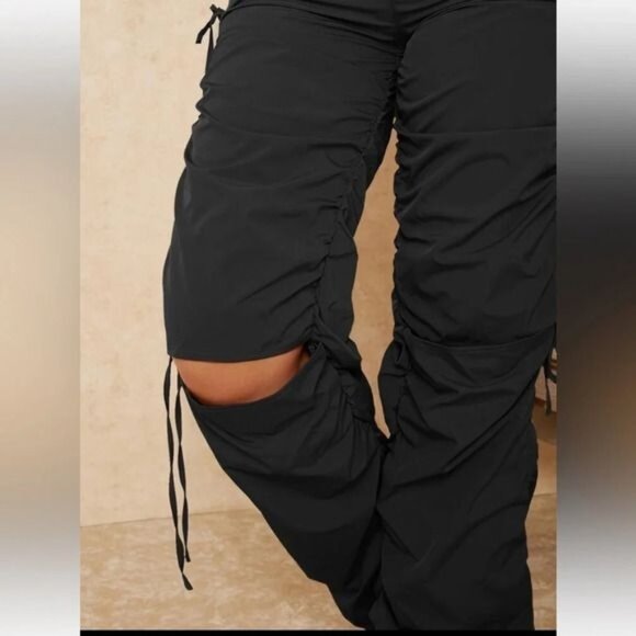 Shein Womens Black Drawstring Ruched Cut-Out Knee High-Waisted Pants Size M - Picture 9 of 14